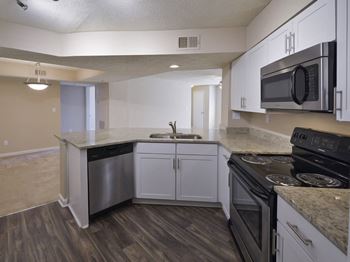 Full Kitchen with Stainless Steel Appliances at 1 Bedroom Apartment in Smyrna, GA